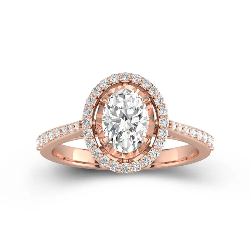 1 CT Oval Cut Moissanite Halo Engagement Ring Design Your Own For Wedding 14K Rose Gold