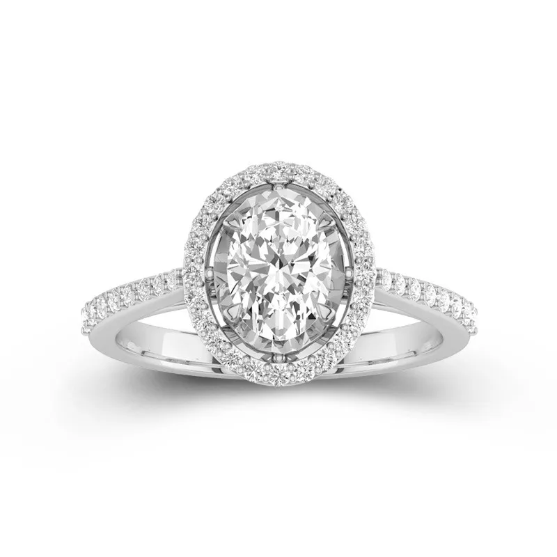 1 CT Oval Cut Moissanite Halo Engagement Ring Design Your Own For Wedding 14K White Gold