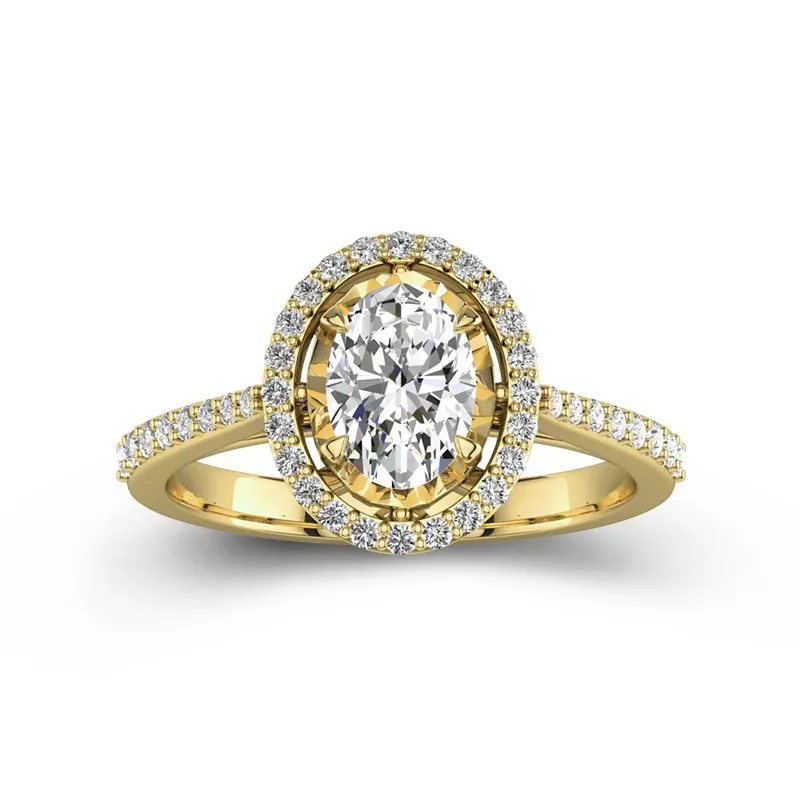 1 CT Oval Cut Moissanite Halo Engagement Ring Design Your Own For Wedding 14K Yellow Gold