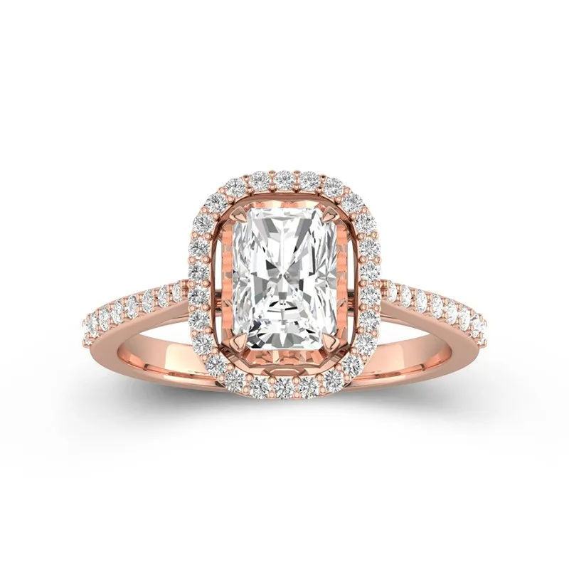 1 CT Radiant Cut Moissanite Engagement Ring With Halo For Women 14K Rose Gold