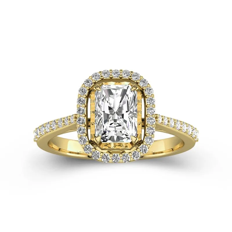 1 CT Radiant Cut Moissanite Engagement Ring With Halo For Women 14K Yellow Gold