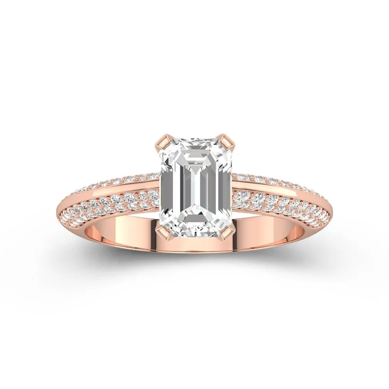2 CT Emerald Cut Moissanite Pave Engagement Ring For Women 14K Rose Gold