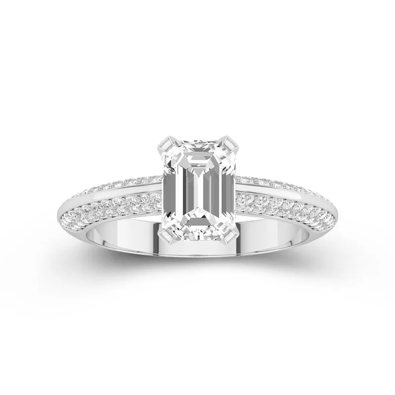 2 CT Emerald Cut Moissanite Pave Engagement Ring For Women 14K White Gold