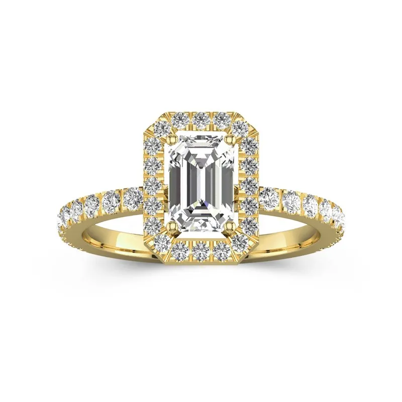 1 CT Emerald Cut Petite Engagement Ring With Halo Design Simple Style 14K Yellow Gold