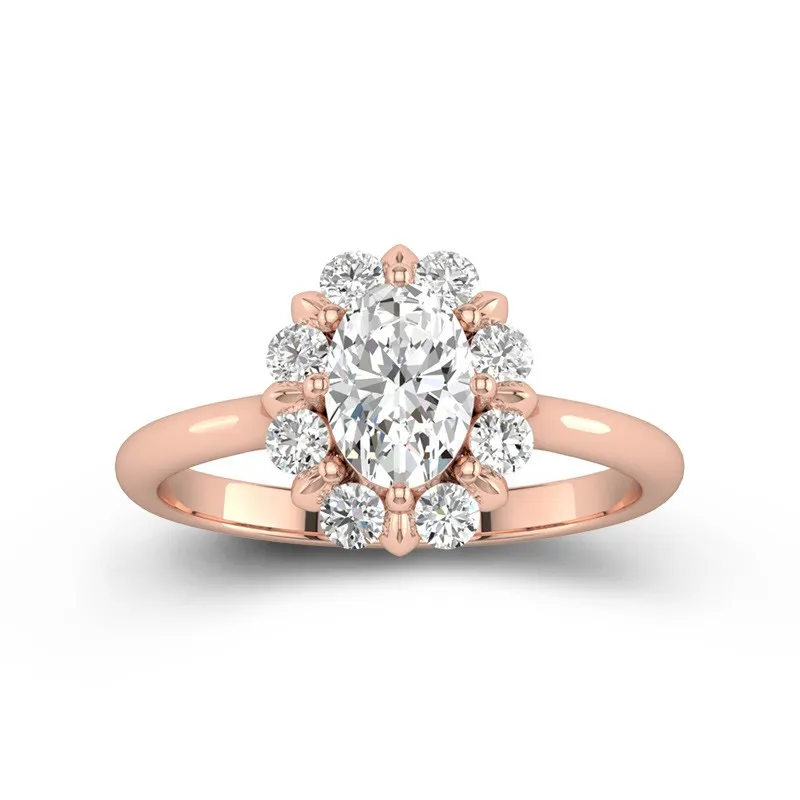 1 CT Oval Cut Moissanite Petite Engagement Ring Snowflake Inspired For Women 14K Rose Gold