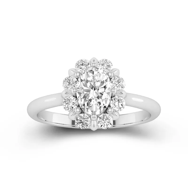 1 CT Oval Cut Moissanite Petite Engagement Ring Snowflake Inspired For Women 14K White Gold