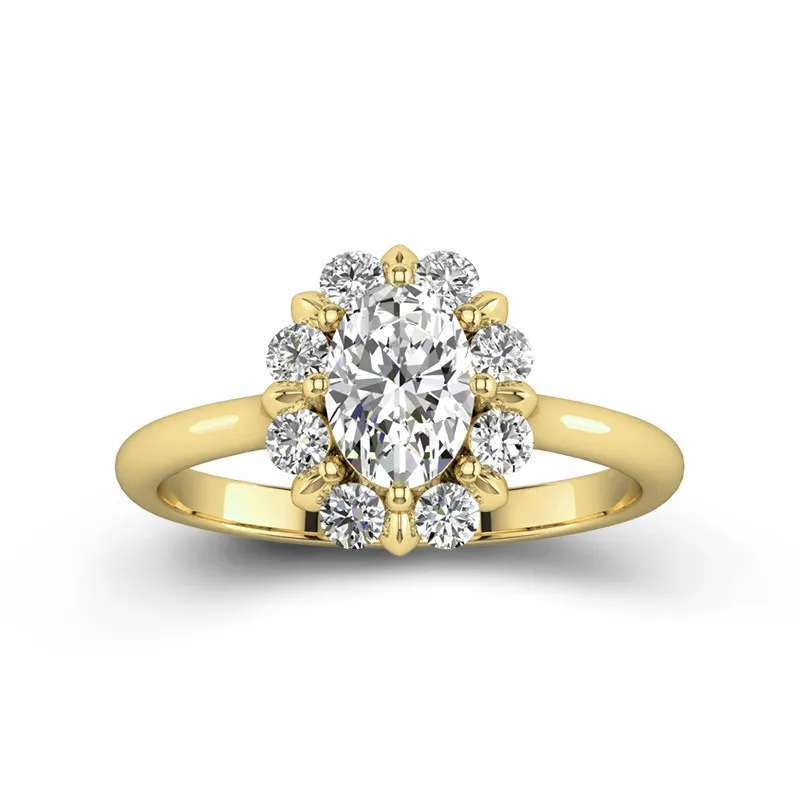 1 CT Oval Cut Moissanite Petite Engagement Ring Snowflake Inspired For Women 14K Yellow Gold