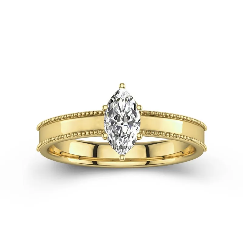 1 CT Marquise Cut Moissanite Engagement Ring Beaded Edge With Solitaire 14K Yellow Gold