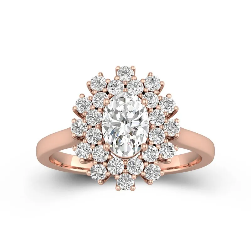 Oval Cut 0.8 CT Moissanite Engagement Ring With Double Halo For Women 14K Rose Gold