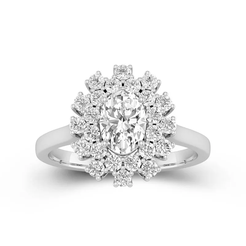 Oval Cut 0.8 CT Moissanite Engagement Ring With Double Halo For Women 14K White Gold