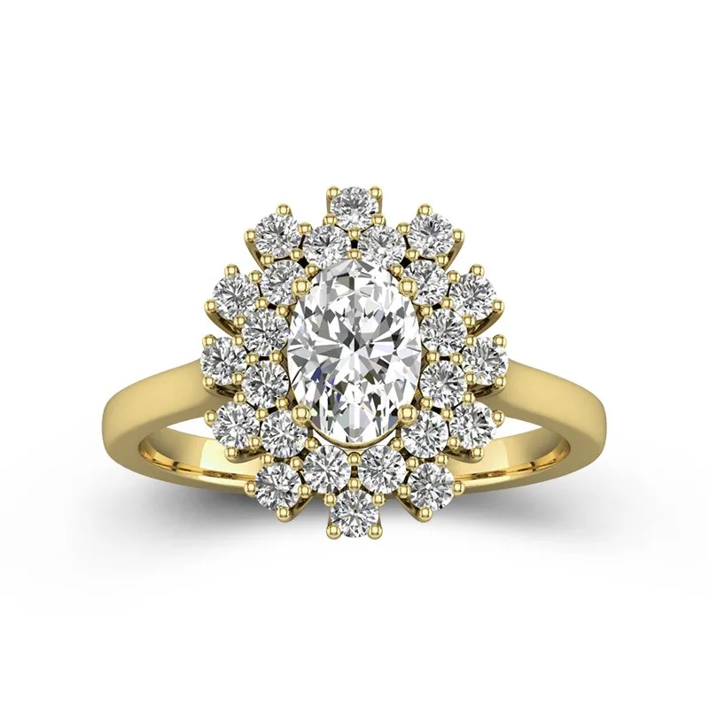 Oval Cut 0.8 CT Moissanite Engagement Ring With Double Halo For Women 14K Yellow Gold