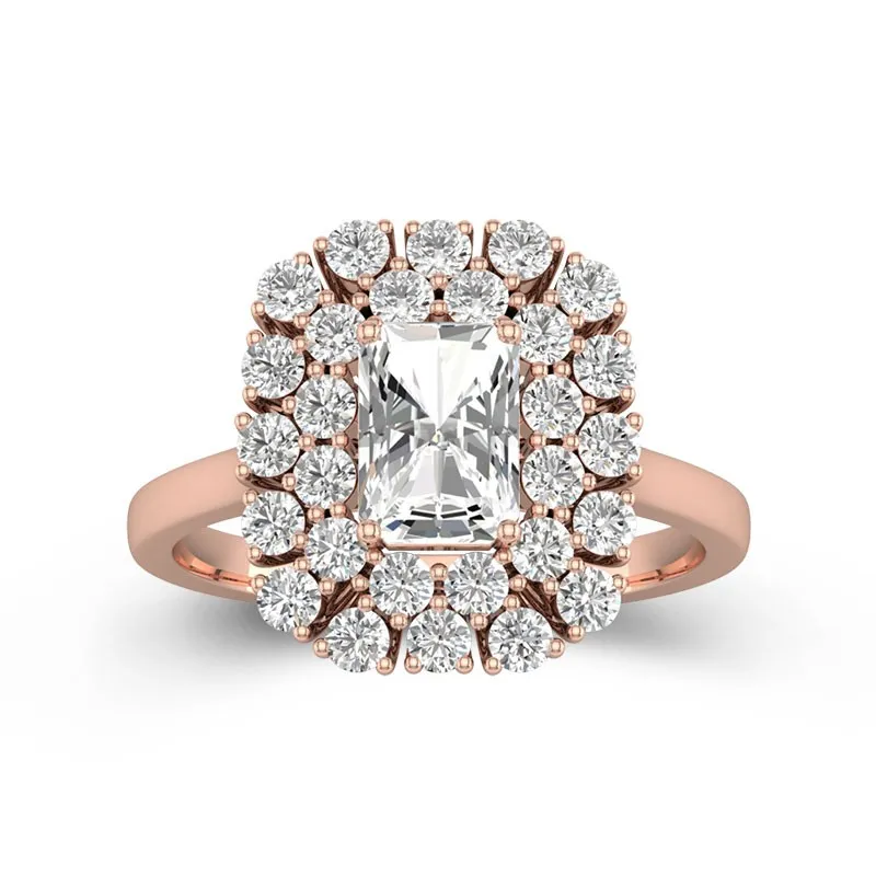 Radiant Cut Halo Engagement Ring With 0.8 CT Moissanite Custom Design 14K Rose Gold