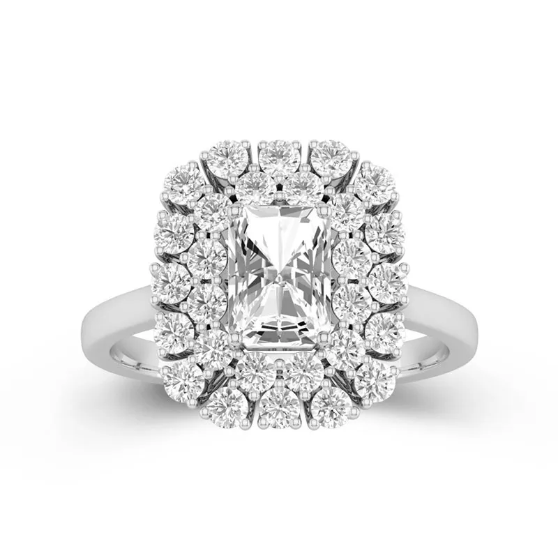 Radiant Cut Halo Engagement Ring With 0.8 CT Moissanite Custom Design 14K White Gold
