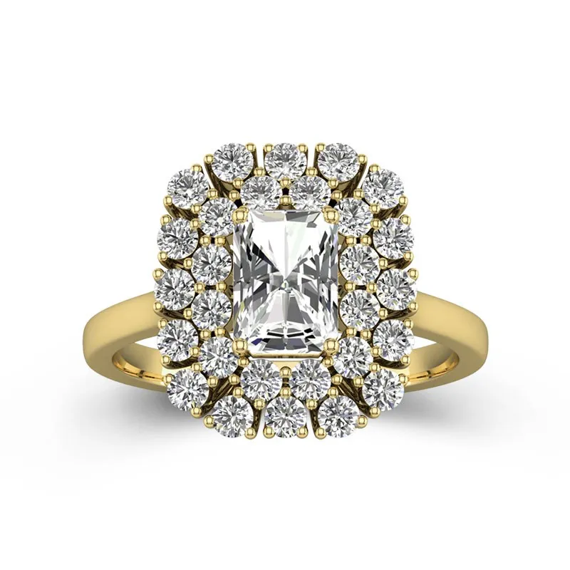 Radiant Cut Halo Engagement Ring With 0.8 CT Moissanite Custom Design 14K Yellow Gold
