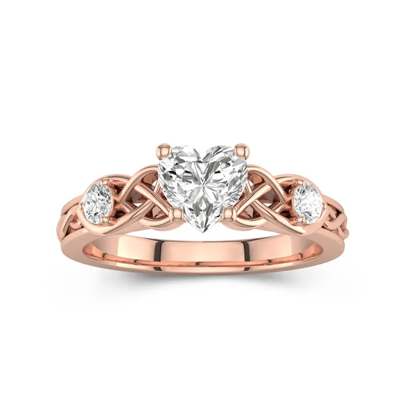 1 CT Heart Cut Moissanite Irish Rings For Women With Celtic Knot Adorned 14K Rose Gold
