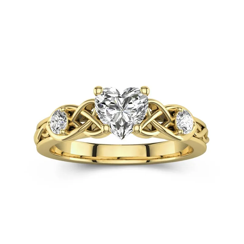 1 CT Heart Cut Moissanite Irish Rings For Women With Celtic Knot Adorned 14K Yellow Gold