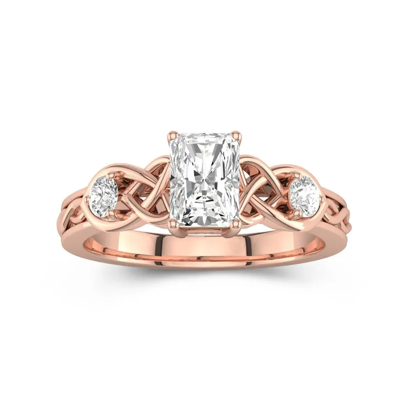 1 CT Radiant Cut Moissanite Celtic Engagement Rings For Women Irish Style 14K Rose Gold