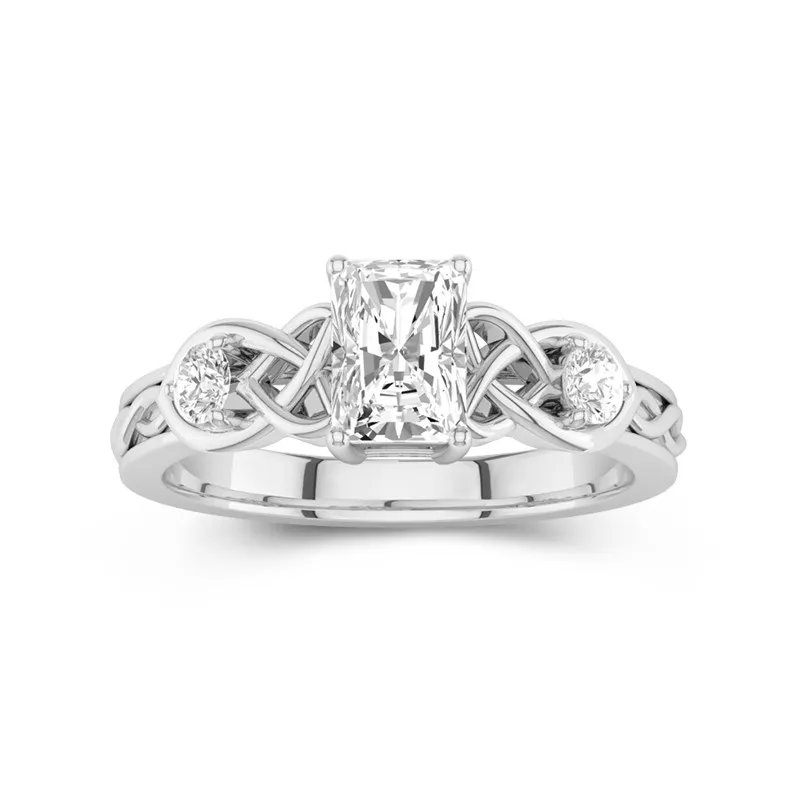 1 CT Radiant Cut Moissanite Celtic Engagement Rings For Women Irish Style 14K White Gold