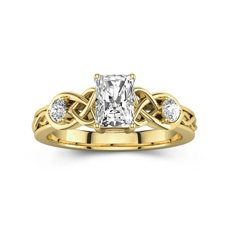 1 CT Radiant Cut Moissanite Celtic Engagement Rings For Women Irish Style 14K Yellow Gold