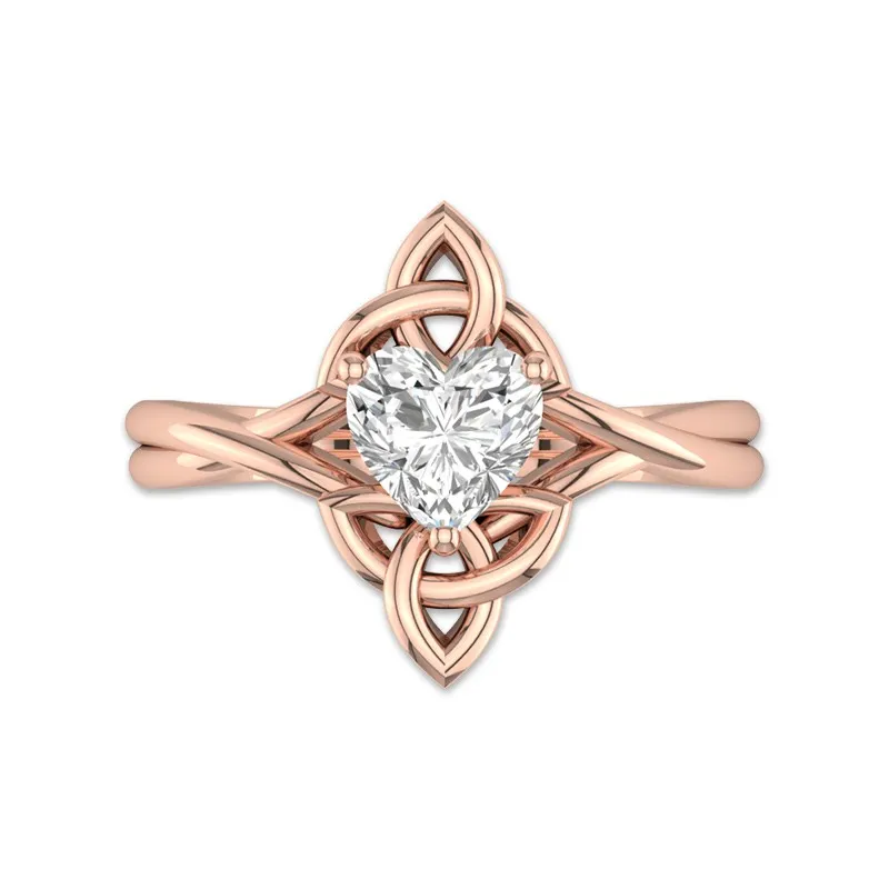 Heart Cut Celtic Ring With 1.0 CT Moissanite For Women Vintage Style 14K Rose Gold