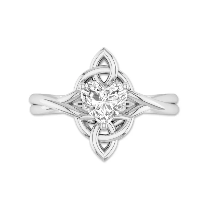 Heart Cut Celtic Ring With 1.0 CT Moissanite For Women Vintage Style 14K White Gold