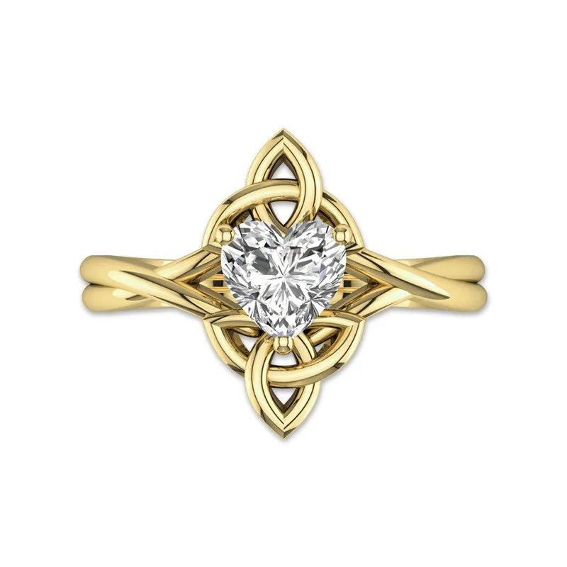 Heart Cut Celtic Ring With 1.0 CT Moissanite For Women Vintage Style 14K Yellow Gold