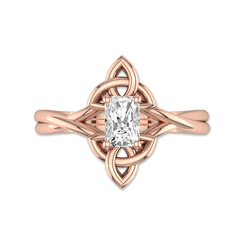 Radiant Cut Irish Ring With 1.0 CT Moissanite and Celtic Knot For Women 14K Rose Gold