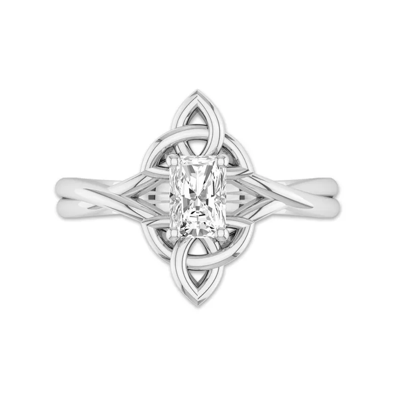 Radiant Cut Irish Ring With 1.0 CT Moissanite and Celtic Knot For Women 14K White Gold