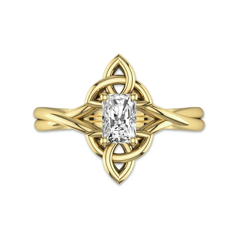 Radiant Cut Irish Ring With 1.0 CT Moissanite and Celtic Knot For Women 14K Yellow Gold