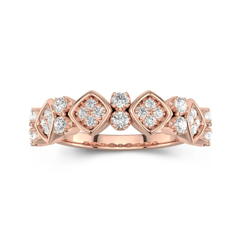 Custom Wedding Band For Women in Gold Pave Style-GOLDPOEM 14K Rose Gold