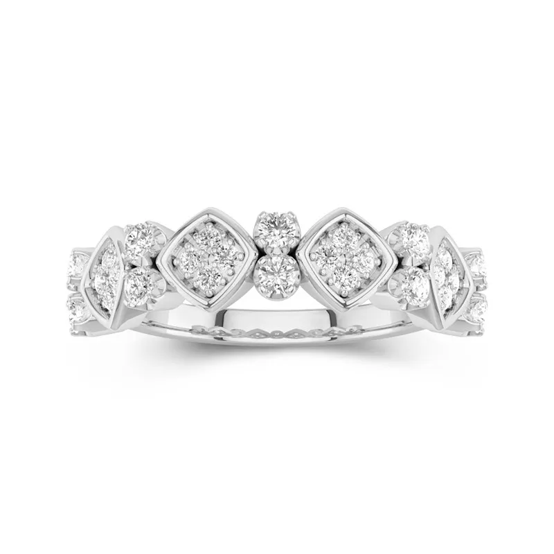 Custom Wedding Band For Women in Gold Pave Style-GOLDPOEM 14K White Gold