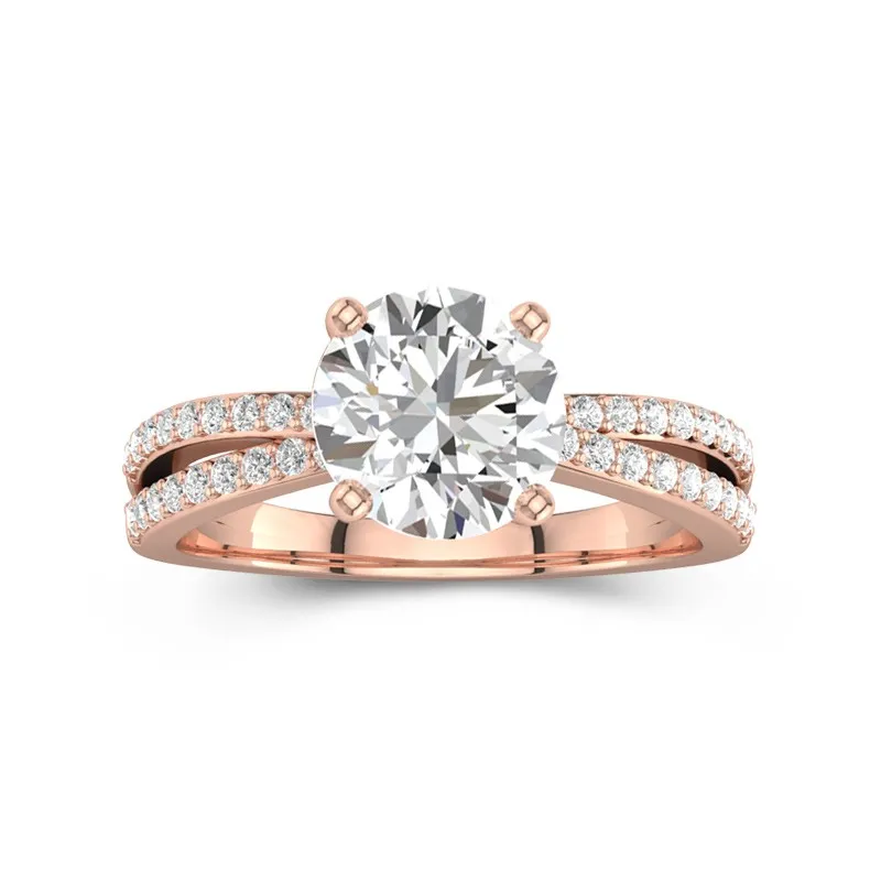 1.5 CT Round Cut Moissanite Engagement Ring With Micro Pave Style Custom Design 14K Rose Gold