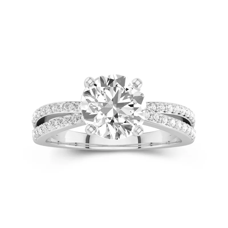 1.5 CT Round Cut Moissanite Engagement Ring With Micro Pave Style Custom Design 14K White Gold