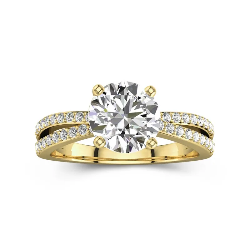 1.5 CT Round Cut Moissanite Engagement Ring With Micro Pave Style Custom Design 14K Yellow Gold