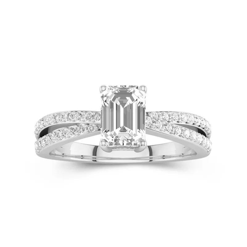 1 CT Emerald Cut Split Shank Moissanite Engagement Ring in Classic Style For Her 14K White Gold