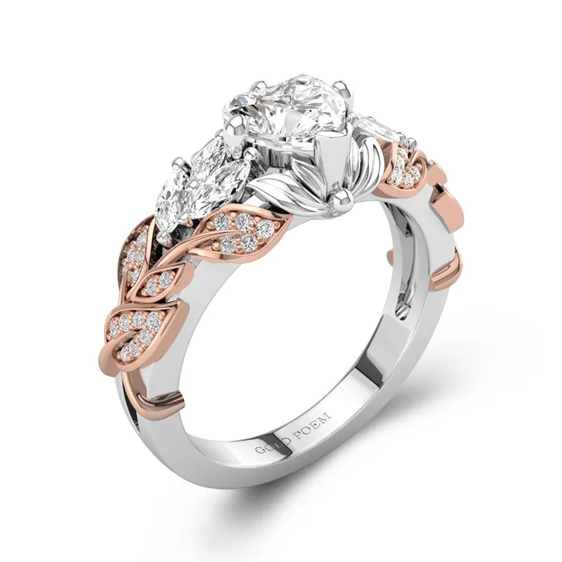 Art Deco Engagement Rings In Two Tone With Heart Cut Stone 14K Rose Gold