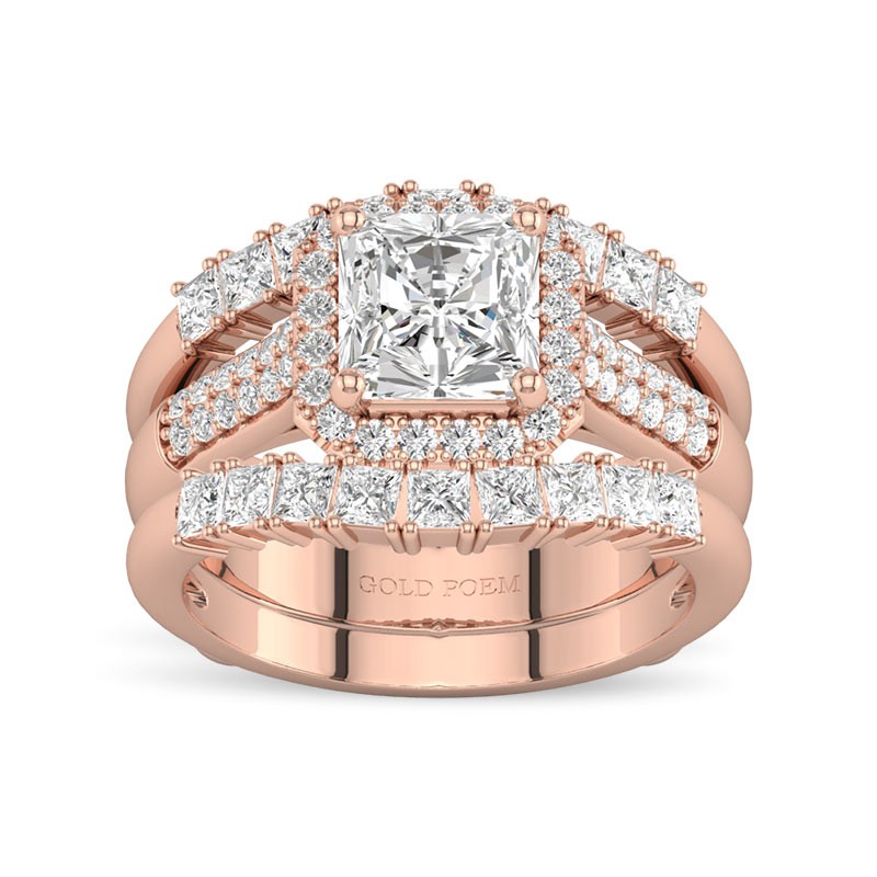 rose gold wedding band with ring guard princess cut halo ring