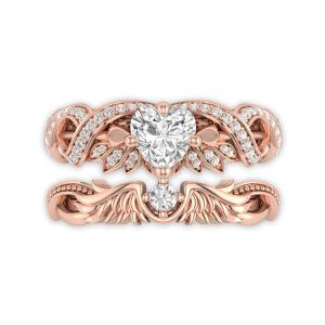 Heart shaped two tone enhancer ring set on sale with angel wing motif