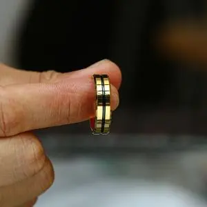Black Line Titanium Wedding Band For Men in Gold Black Line Titanium Wedding Band For Men in Gold