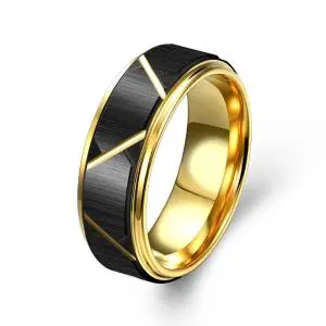 Gold Ring For Men Triangle Groove Unique Tungsten Wedding Bands